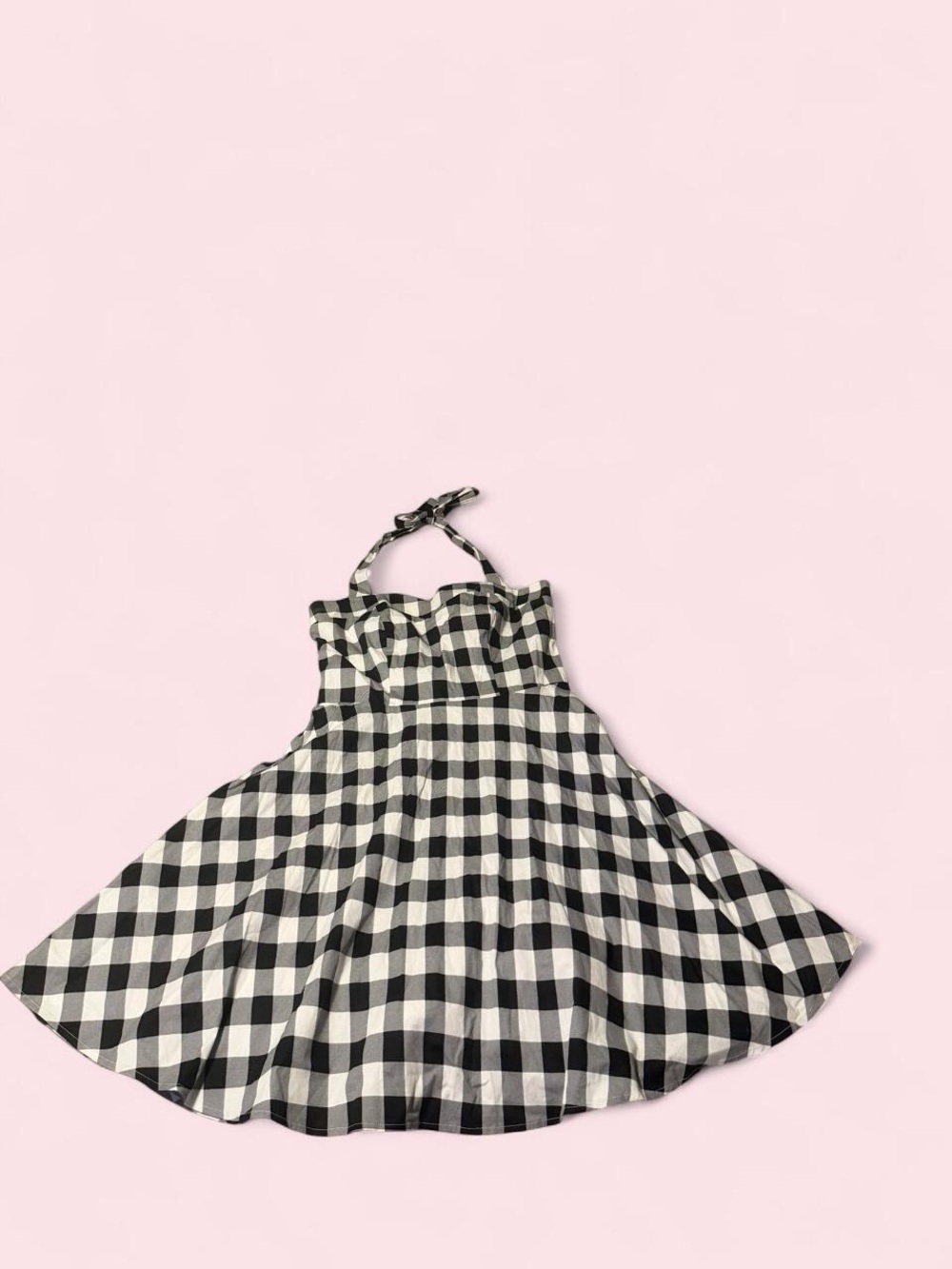 Topdress Black & White Gingham Halter Midi Dress ~ vintage cocktail dress